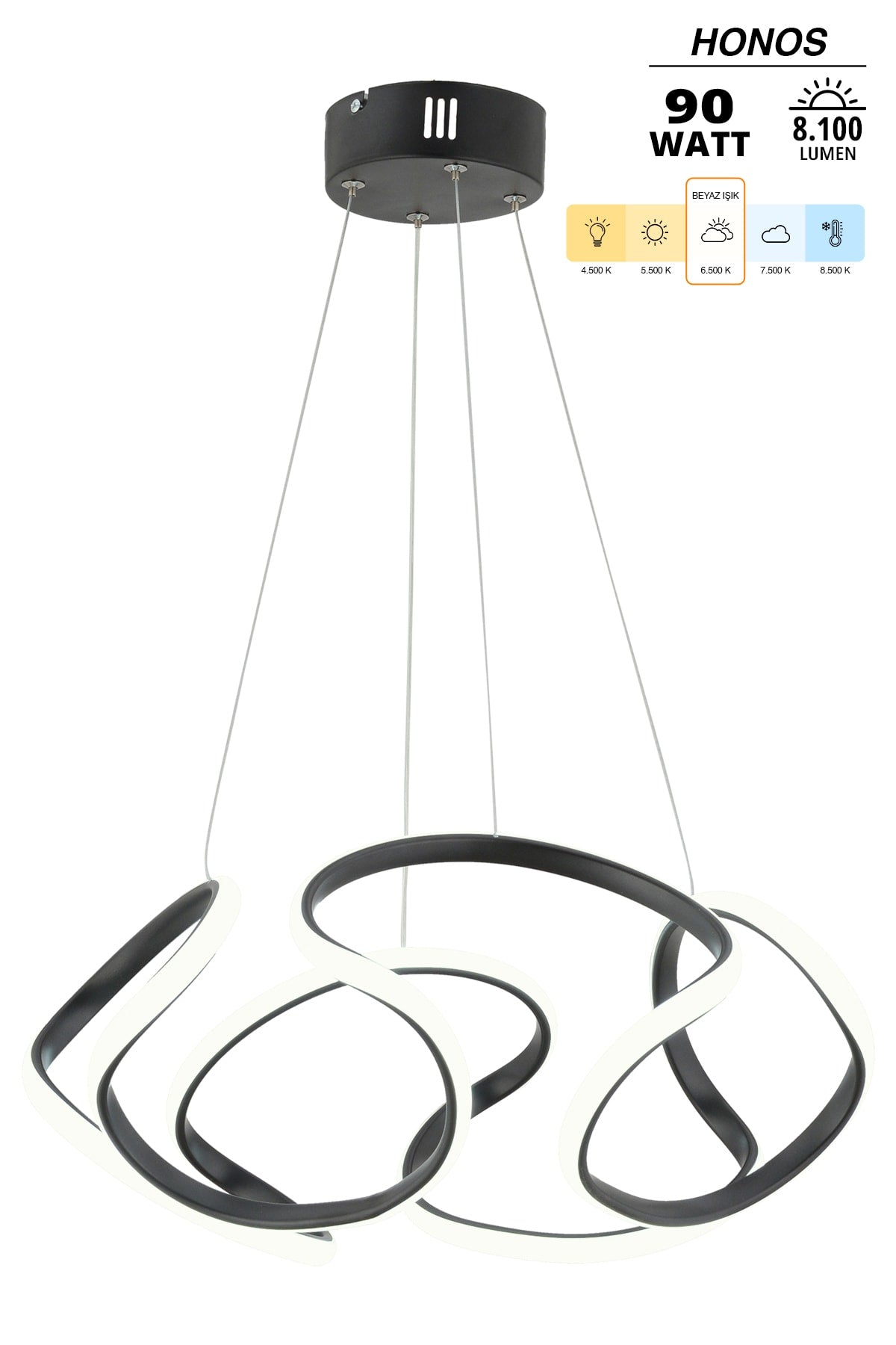 Honos Black Modern Pendant Lamp Led Chandelier Living Room Kitchen Room Led Chandelier