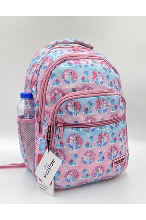 Elsa gemusterter hellrosa Mädchen-Rucksack für die Grundschule mit Essens- und Bleistifthalter