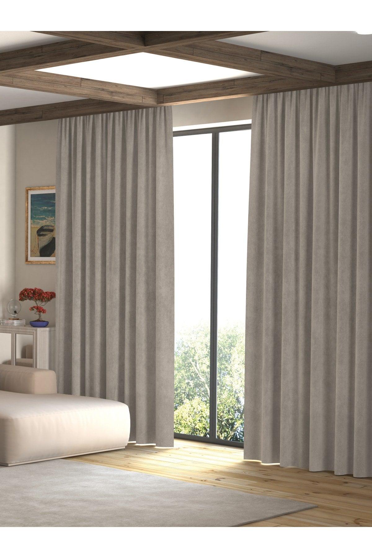 Velvet Textured Light Gray Island Backdrop Curtain Extraforward Pleated - Swordslife