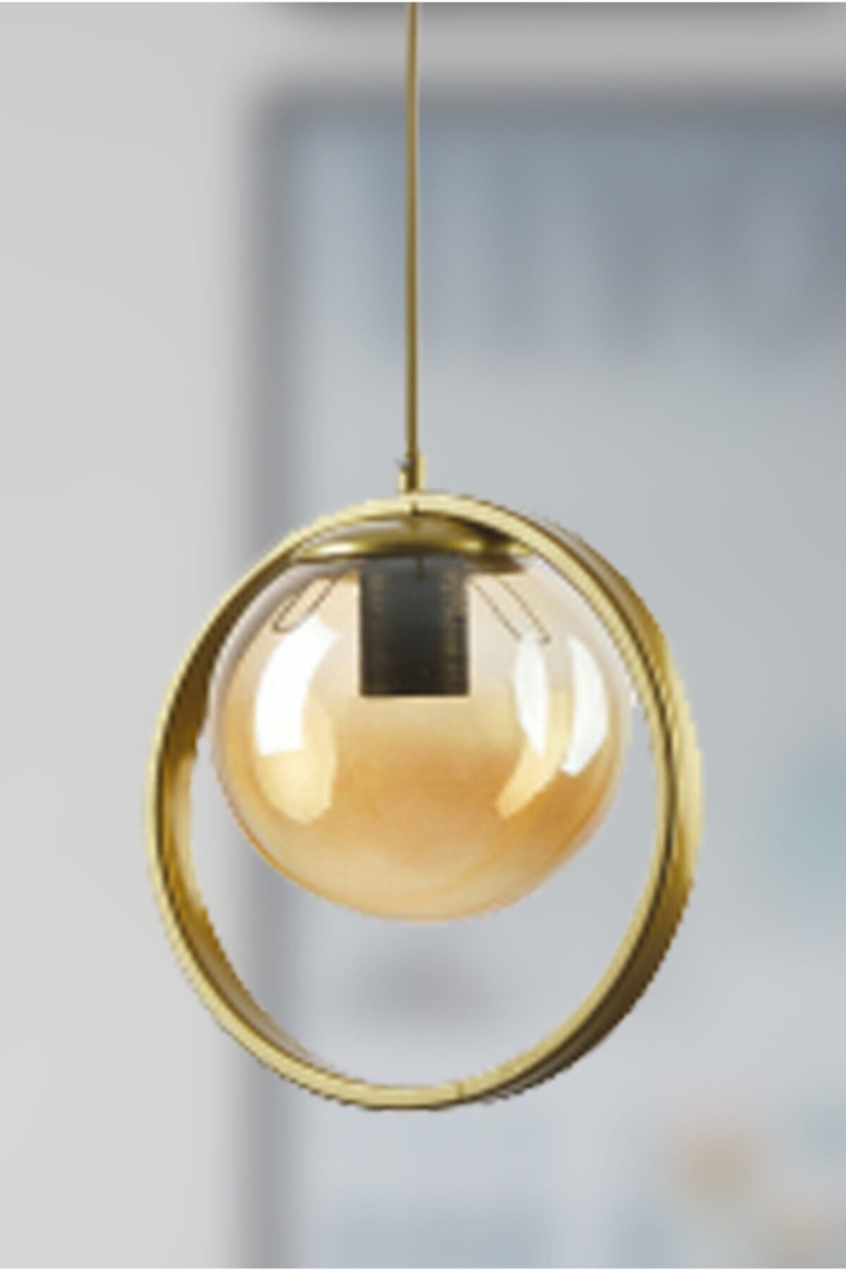 Nina Moderne Metall Gold Farbe Ring Geschlossen Honig Glas Pendelleuchte Wohnzimmer - Küche - Schlafzimmer Einzel Kronleuchter