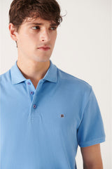 Men's Blue 100% Cotton Breathable Standard Fit Normal Cut Polo Neck T-shirt E001004