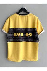 Black Sokak Men's Yellow Black Dordmund Oversize Crew Neck Tshirt