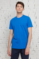  Мужская футболка Sax Blue из 100% хлопка Slim Fit Slim Fit с круглым вырезом и короткими рукавами