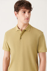 Men's Oil Green 100% Cotton Breathable Standard Fit Normal Cut Polo Neck T-shirt E001004