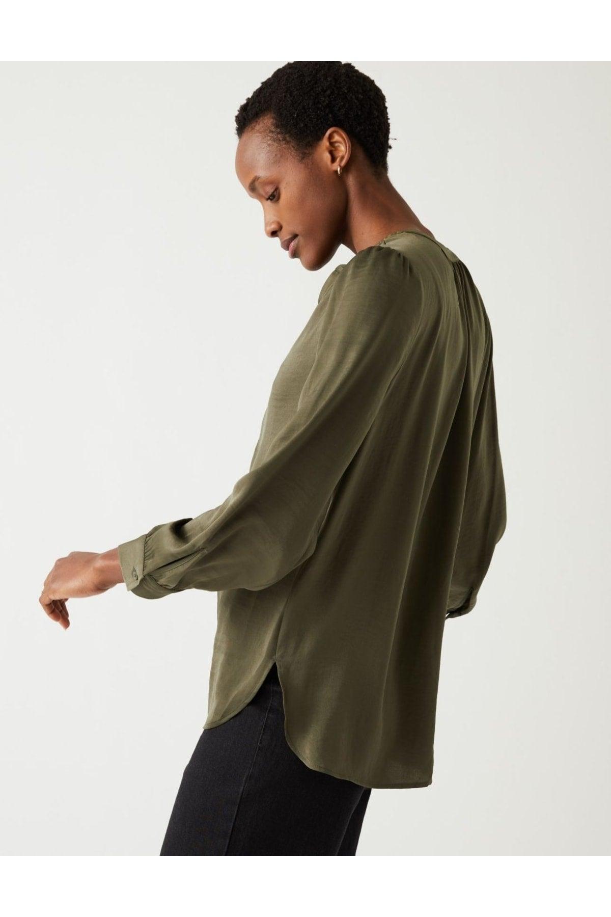 Long Sleeve V Neck Popover Blouse - Swordslife