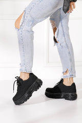 Casual Women's Black Suede Sneakers High Sole 6 Cm Comfortable Lightweight Sneaker 001 - Swordslife