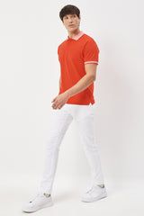 Men's Non-Shrink Cotton Fabric Slim Fit Slim Fit Pomegranate Polo Neck T-Shirt