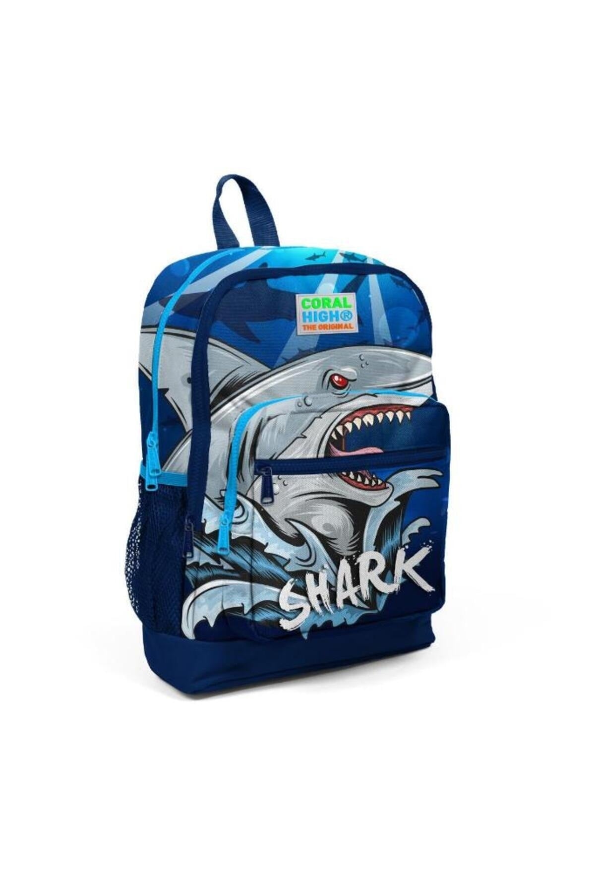 Kids Navy Blue Shark Patterned 3-Piece School Bag Set Set0123822