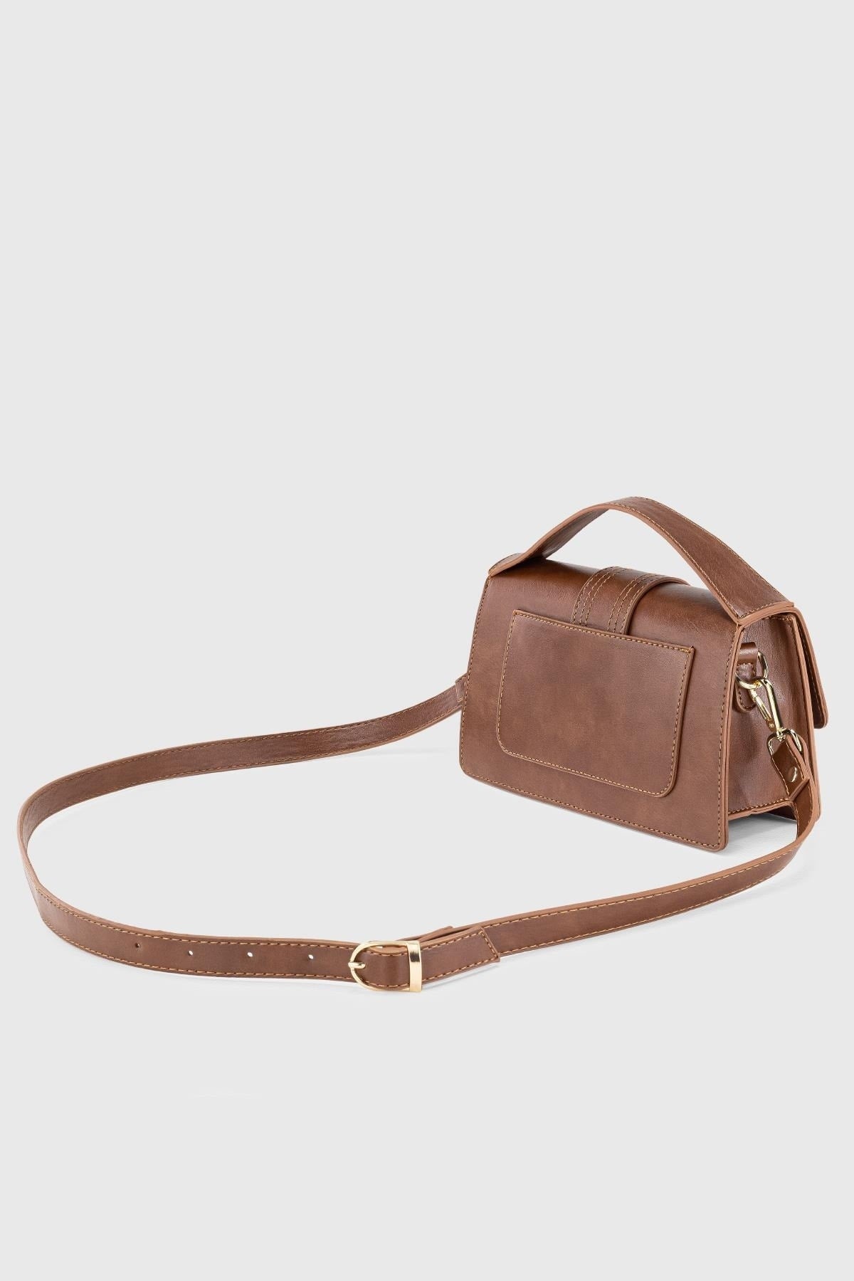 Women'S Brown Leather Look Adjustable Crossbody Bag 229
