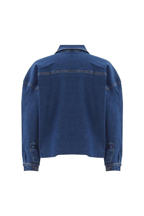 Romets Regular Fit Shirt Collar Navy Blue Denim Jacket - Swordslife