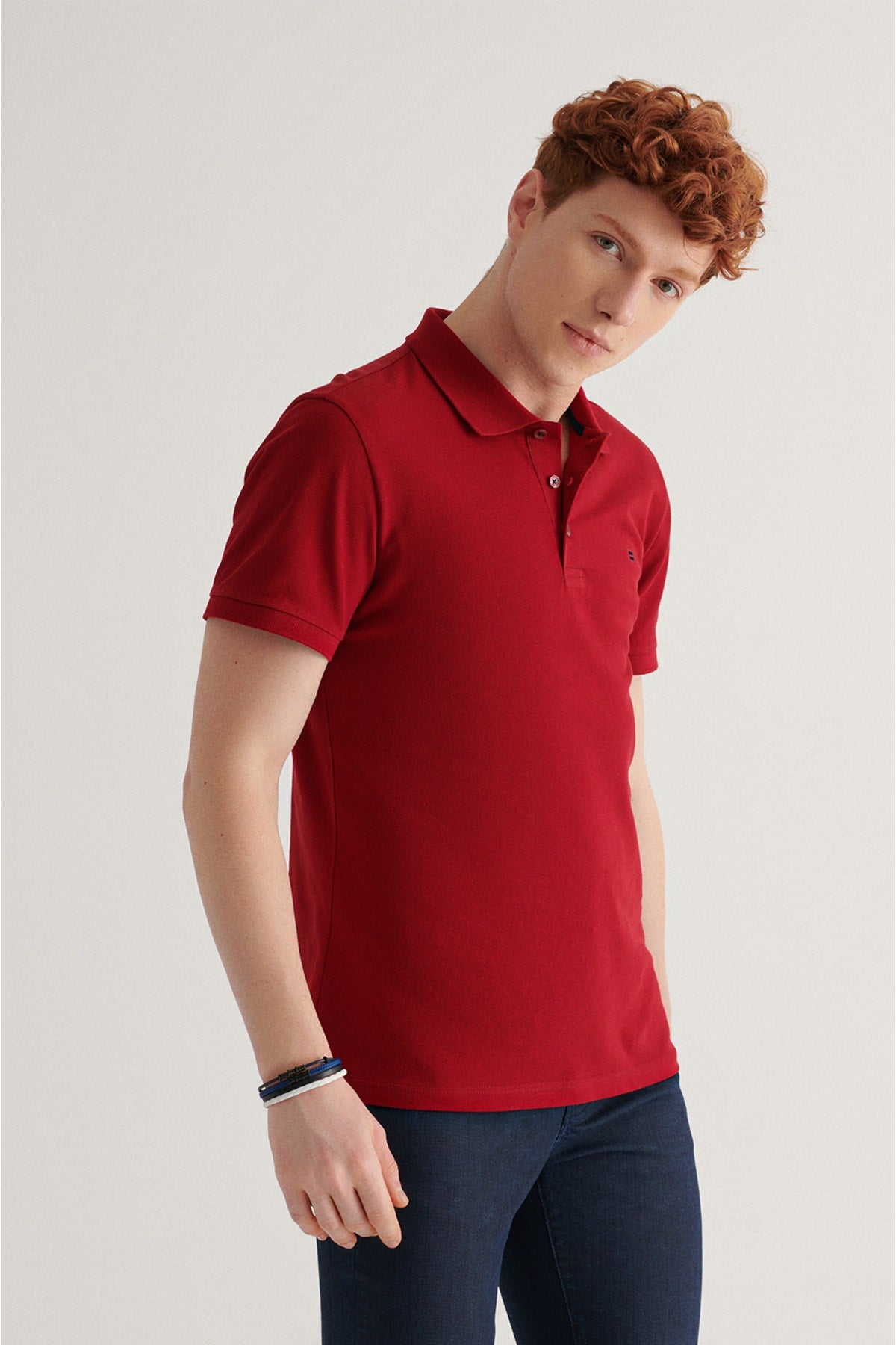  Мужская бордово-красная футболка из 100 % хлопка классического кроя стандартного кроя с воротником-поло E001004