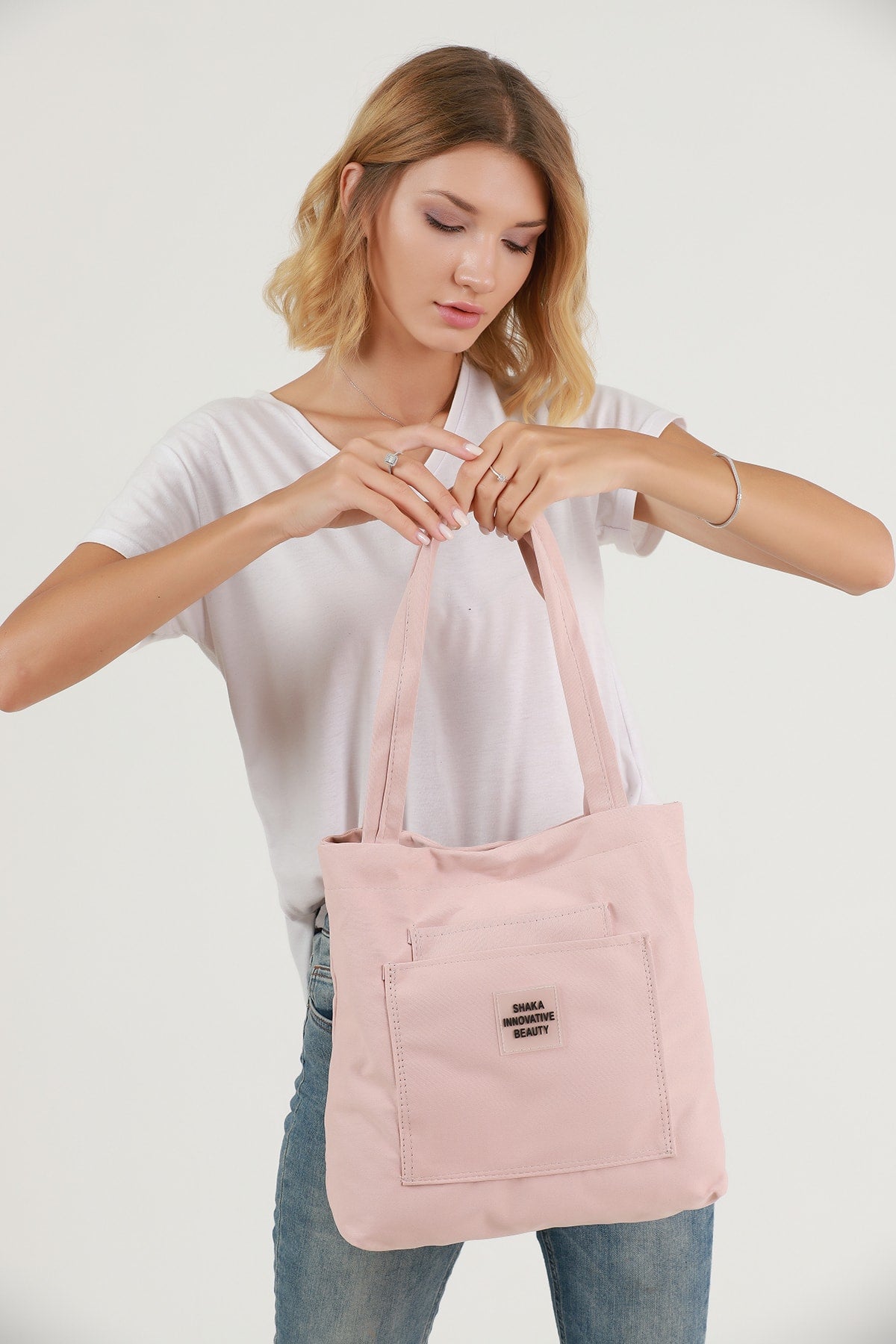 Powder U22 3-Compartment Front 2 Pocket Detailed Canvas Fabric Daily Women'S Arm And Shoulder Bag B:35 E:35