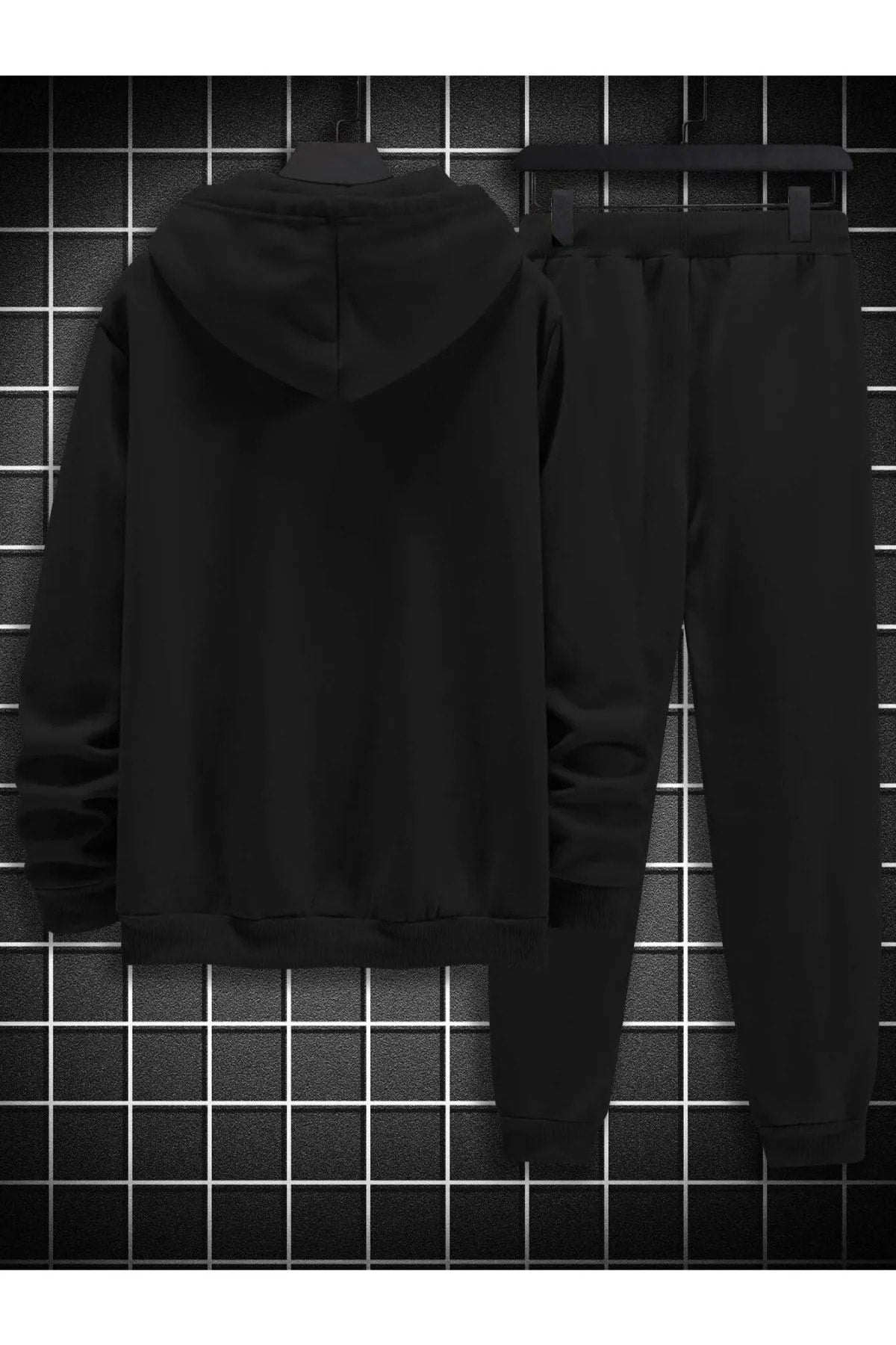 Schwarzes, vertikales Oversize-Trainingsanzug-Set für Herren