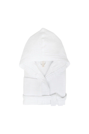 Hooded Muslin Bathrobe - White - Swordslife