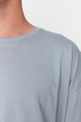 Gray Men's Basic 100% Cotton Crew Neck Oversize Short Sleeve T-Shirt TMNSS22TS0318