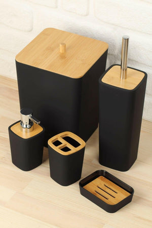 Mostar Bamboo 5 Pcs Bathroom Set Black Color - Swordslife