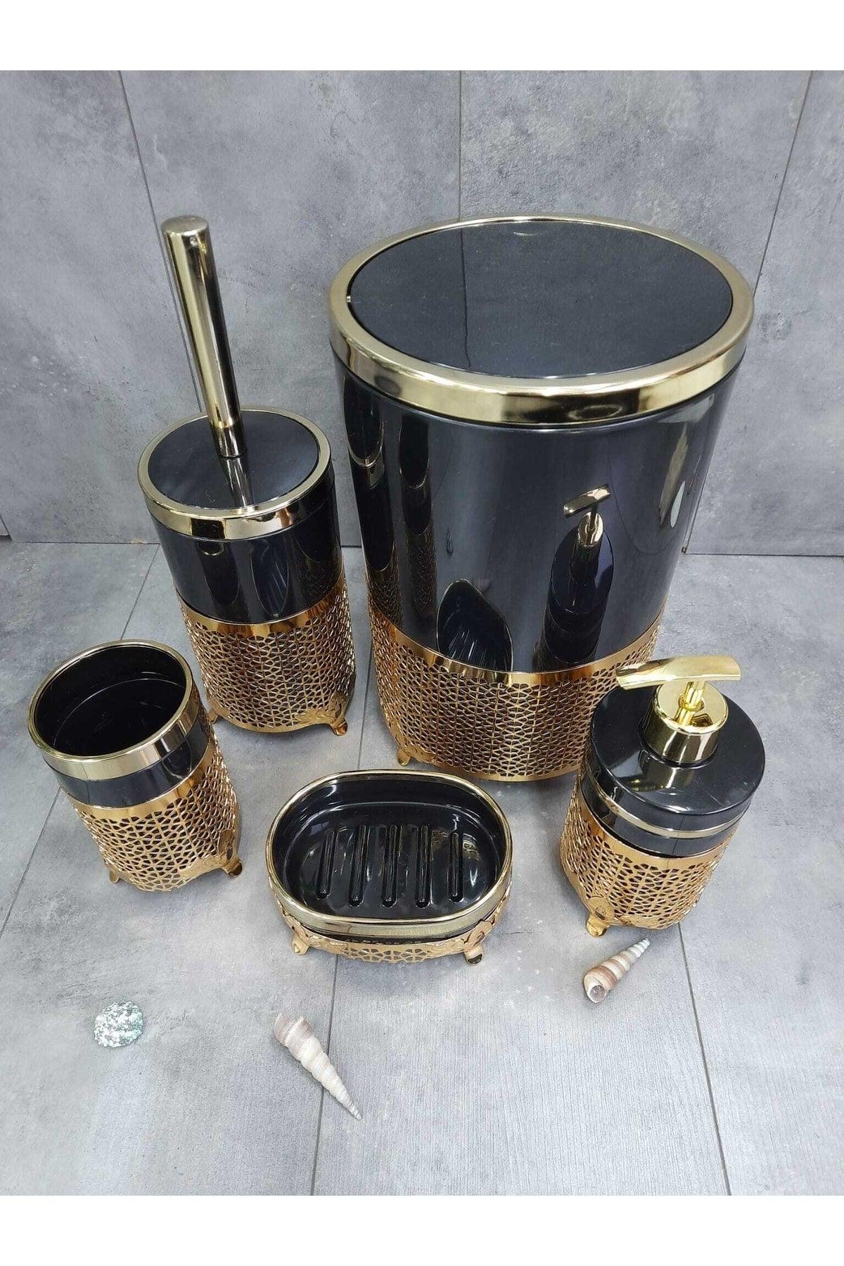 Avangard Black and Gold Embroidered 5 Pcs Bathroom Set - Swordslife