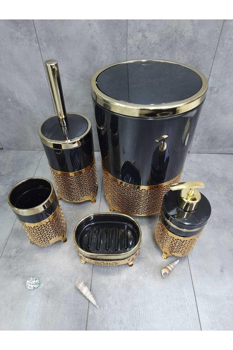 Avangard Black and Gold Embroidered 5 Pcs Bathroom Set - Swordslife