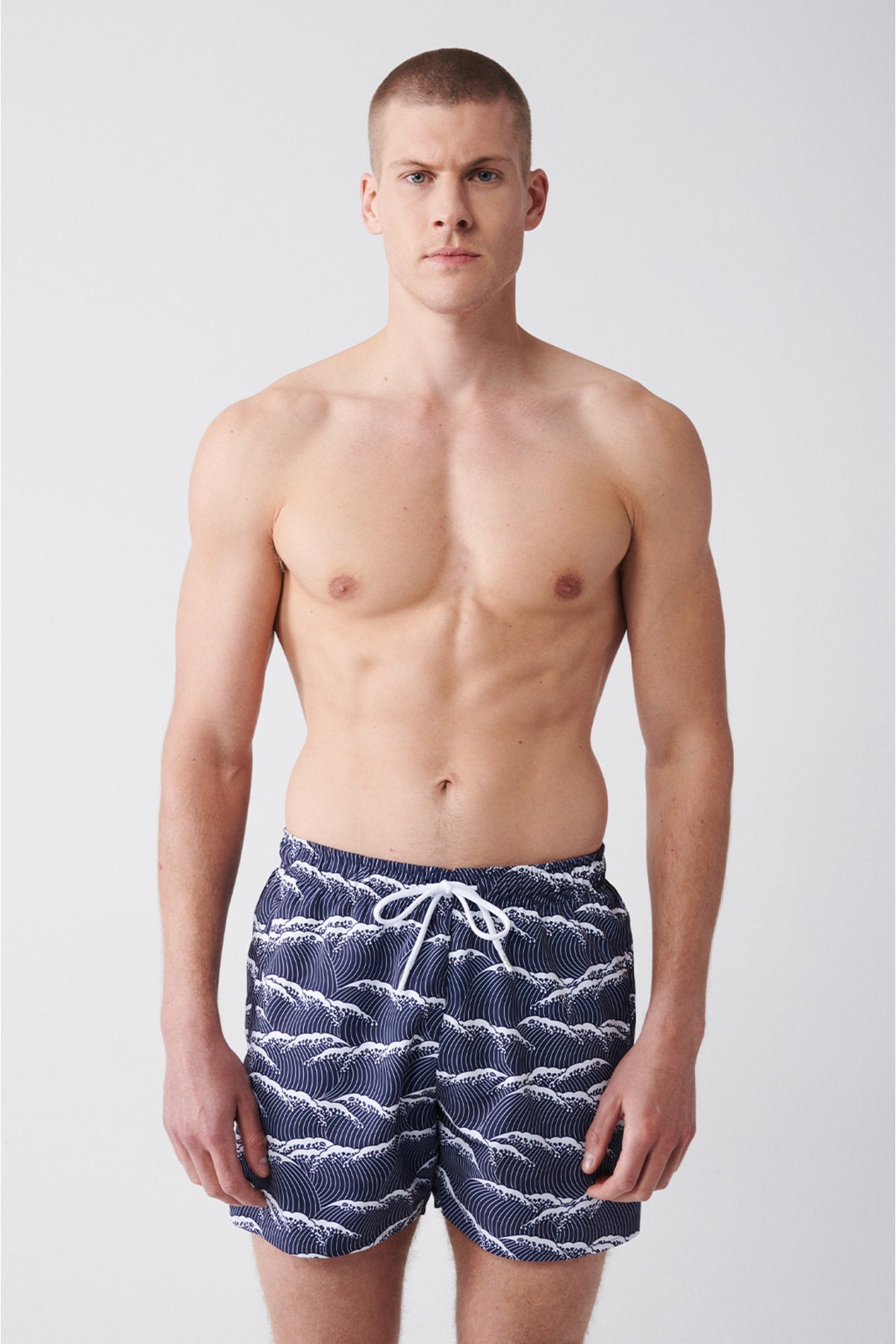 Men'S Navy Blue Quick Dry Printed Standard Size Swimwear Marine Shorts E003802