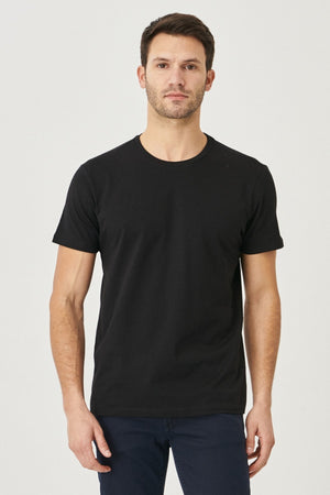 Men'S Black 100% Cotton Slim Fit Slim Fit Crew Neck Short Sleeved T-Shirt