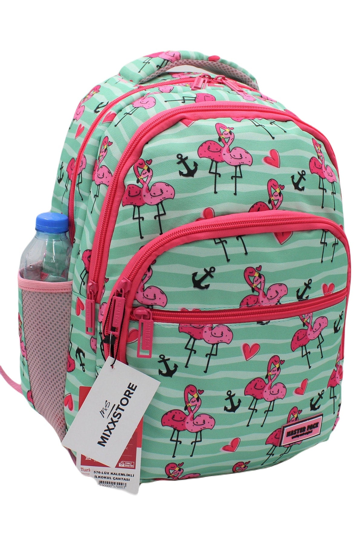 Flamingo gemusterte grüne Farbe Master Pack Mädchen Rucksack Grundschule Tasche mit Essen und Bleistifthalter