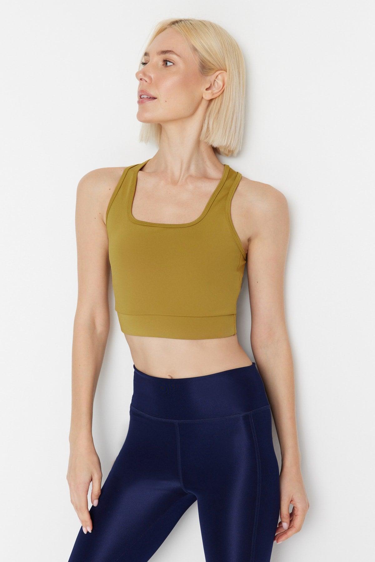 Oil Green Supported Back Detail Square Collar Sports Bra TWOSS22SS0040 - Swordslife
