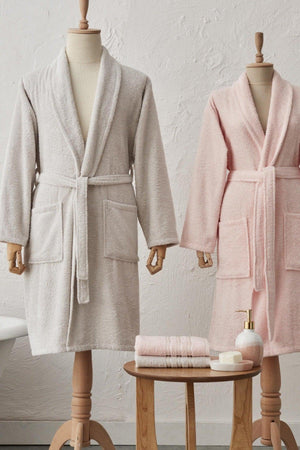 Carli 4 Pcs Bathrobe/size/head Towel Family Bath Set Powder Gray - Swordslife