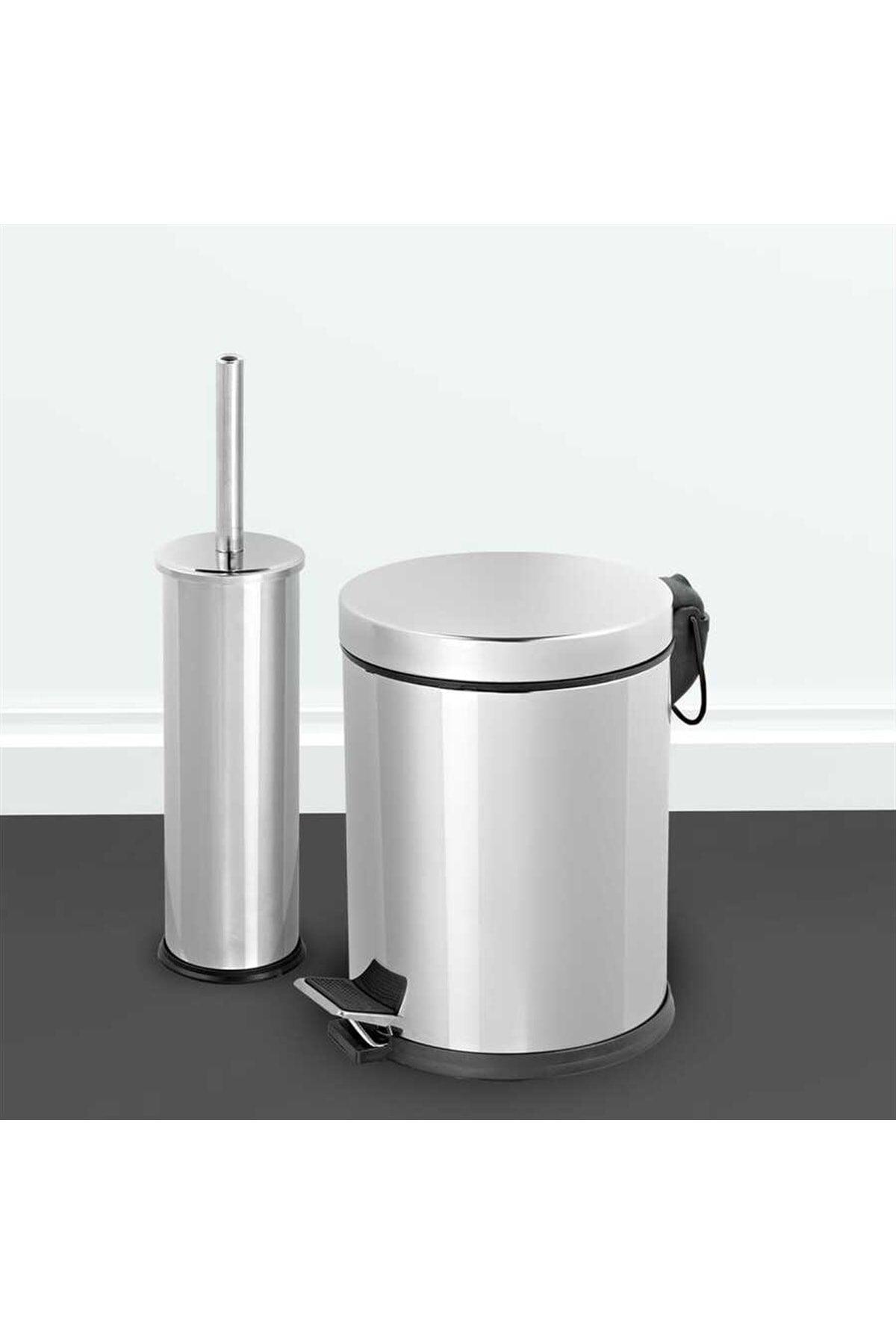 Lt Stainless 2 Liter Bathroom Set Chrome Pedal Dustbin - Swordslife