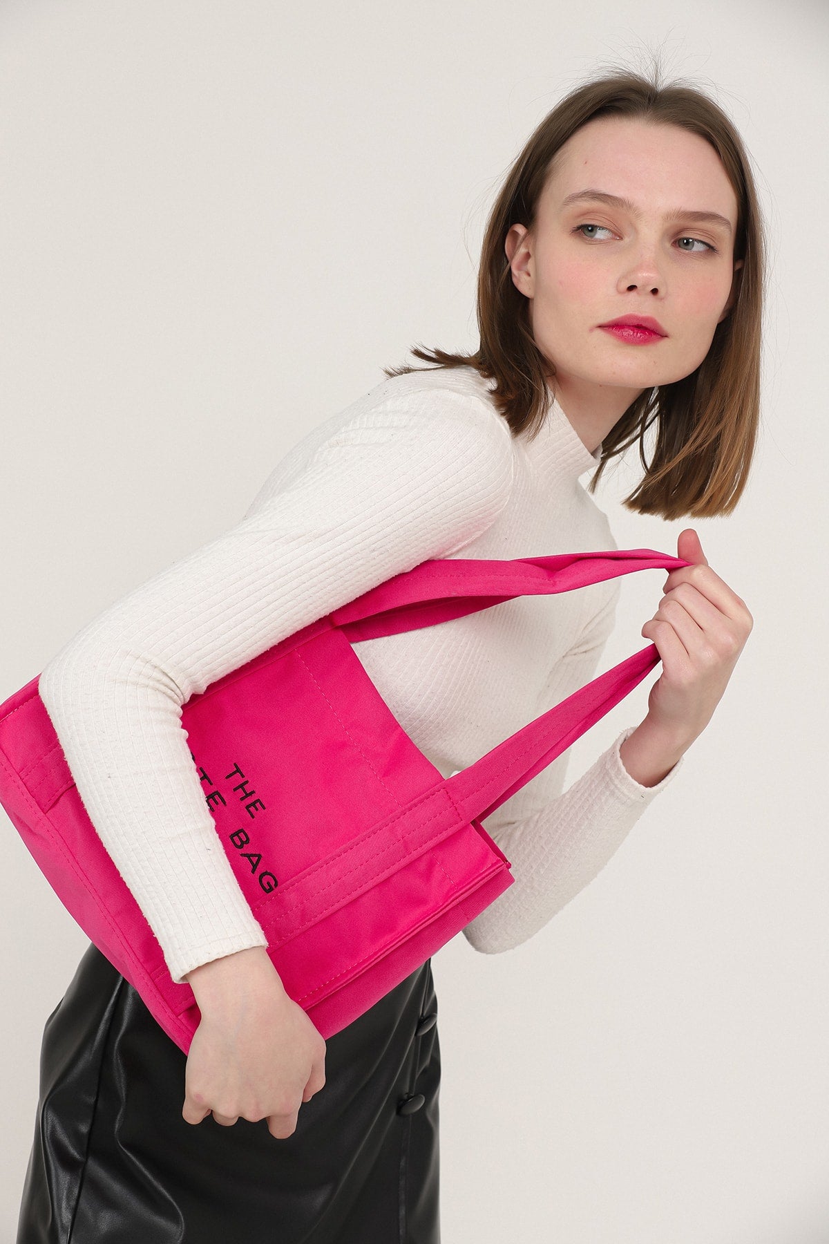 Fuchsia U45 Snap Closure The Tote Bag Embroidered Canvas Fabric Daily Women'S Arm And Shoulder Bag 25X3