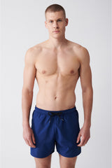 Men's Navy Blue Quick Dry Standard Size Straight Swimwear Marine Shorts E003801