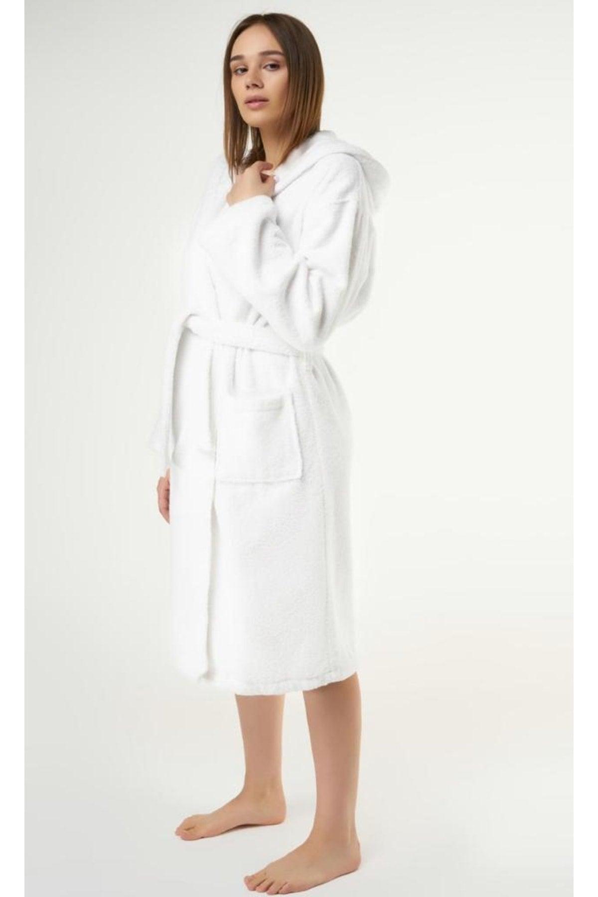 Tempo Hooded Unisex White Bathrobe 100% Cotton - Swordslife