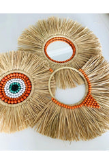 Handmade Raffia Wall Ornament Wall Mirror - Swordslife