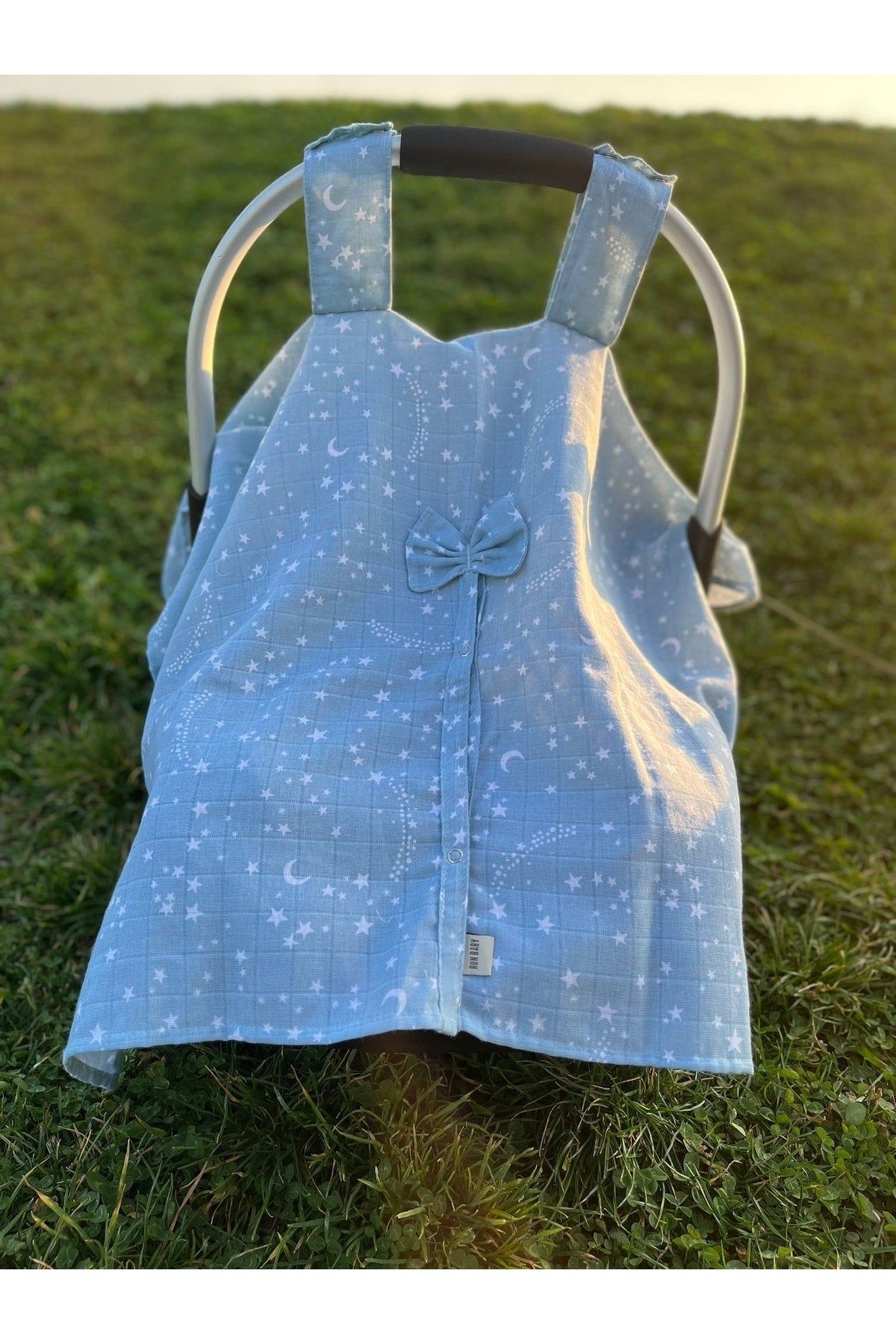 Run Baby Kinderwagenbezug aus Musselin mit Druckknopfverschluss (Hellblauer Stern) 75 x 100 cm