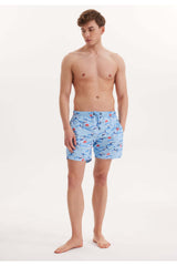 Men's Blue Printed Marine Shorts Wmpattern Swımshorts