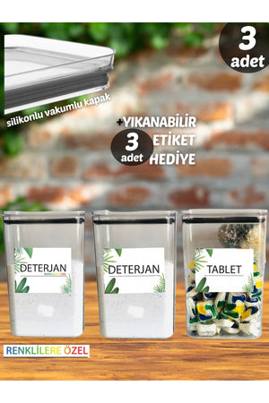 Pcs Detergent Container , Tablet Container Decorative Rectangle 2.9 Lt Vacuum Lid Set Of 3 Storage Box