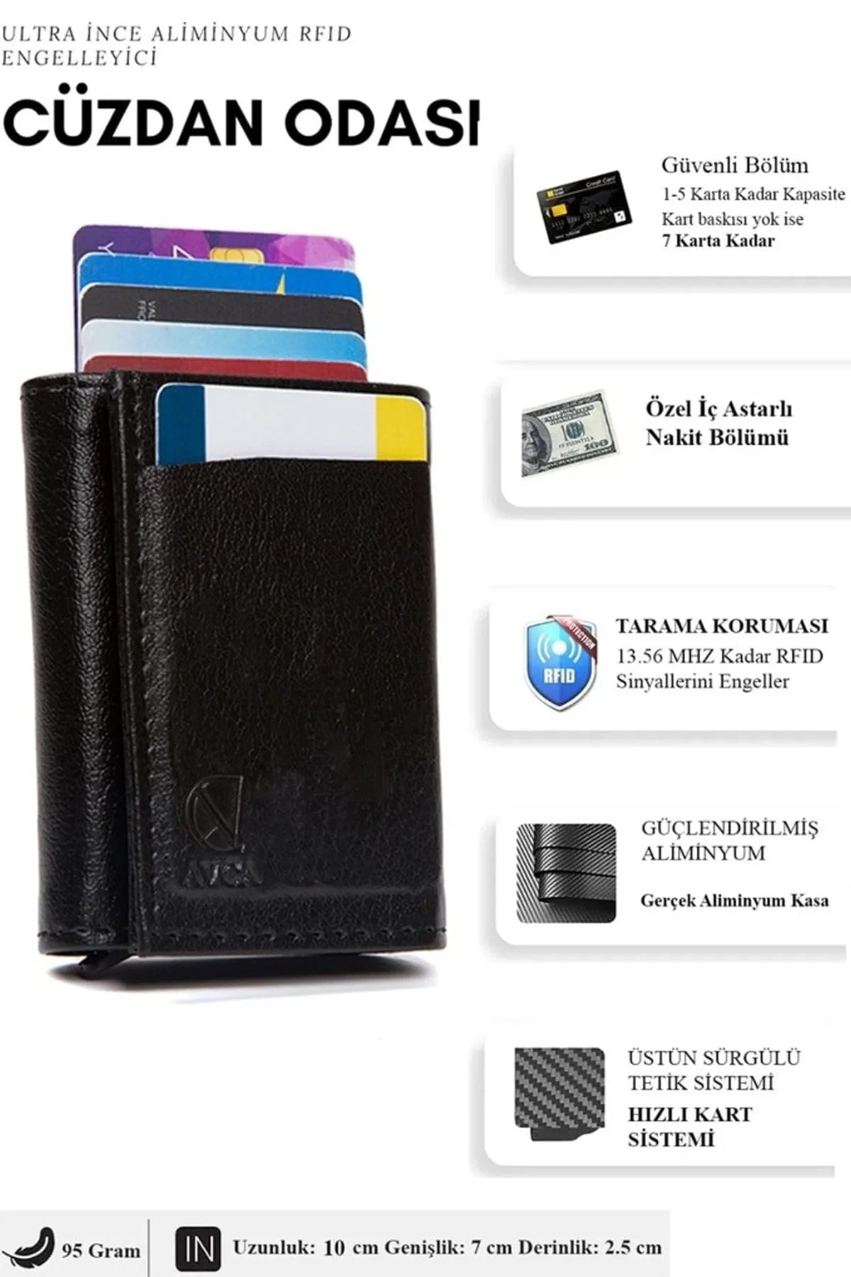Men'S Vegan Leather Black Cash Money Compartment Sliding Mechanism Wallet Card Holder