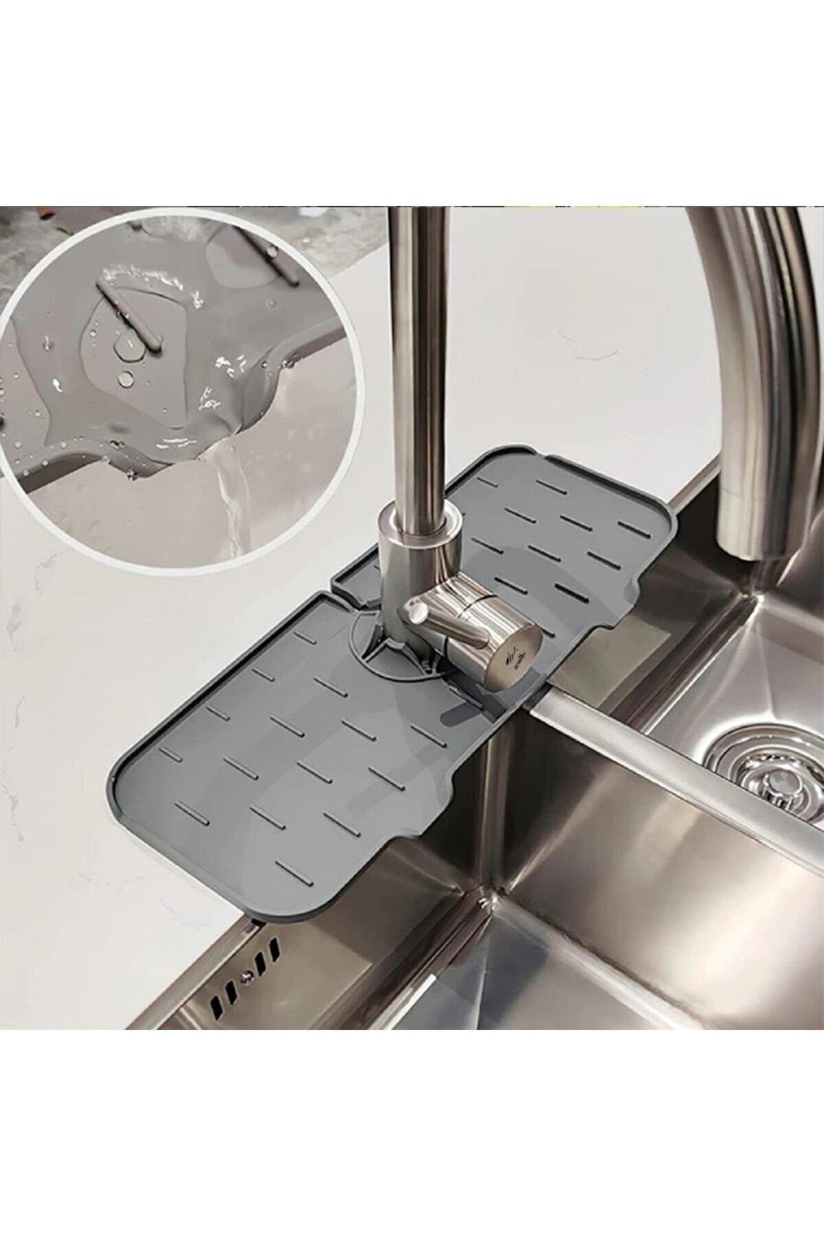 Wasserfalle Wasserhahnmatte Schutzmatte für Waschbecken Wasserhahn und Mischbatterie für Küche und Bad Grau