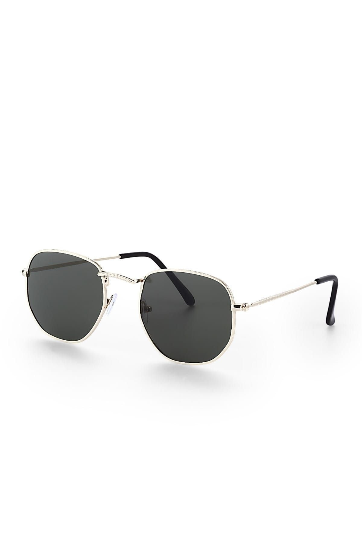 Silver Metal Framed Pentagon Unisex Sunglasses