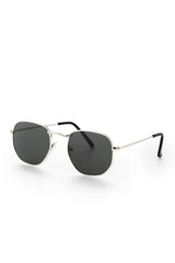 Silver Metal Framed Pentagon Unisex Sunglasses