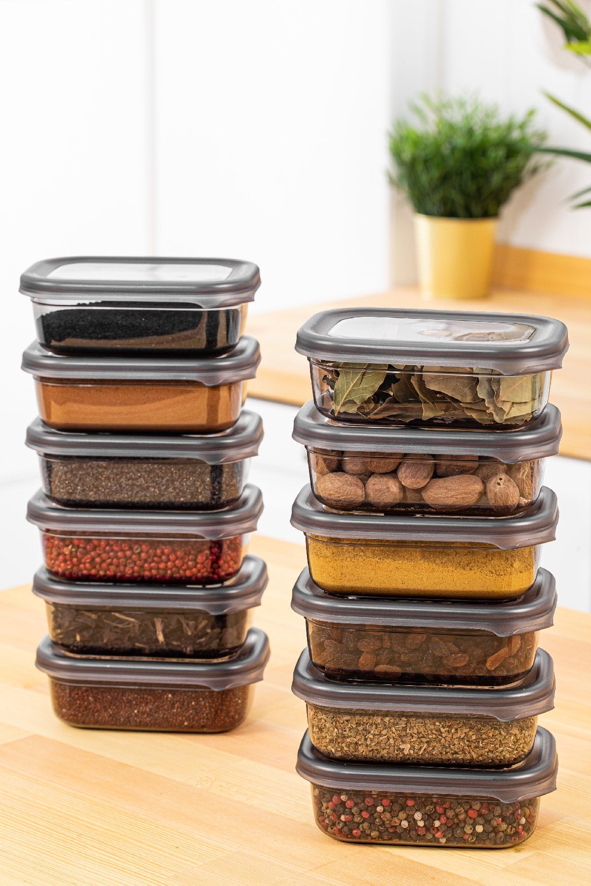Peggy Rectangular Spice Storage Container Set Of 12 With White Screen Printing Label 400 Ml Anthracite