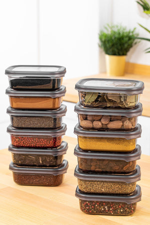Peggy Rectangular Spice Storage Container Set Of 12 With White Screen Printing Label 400 Ml Anthracite