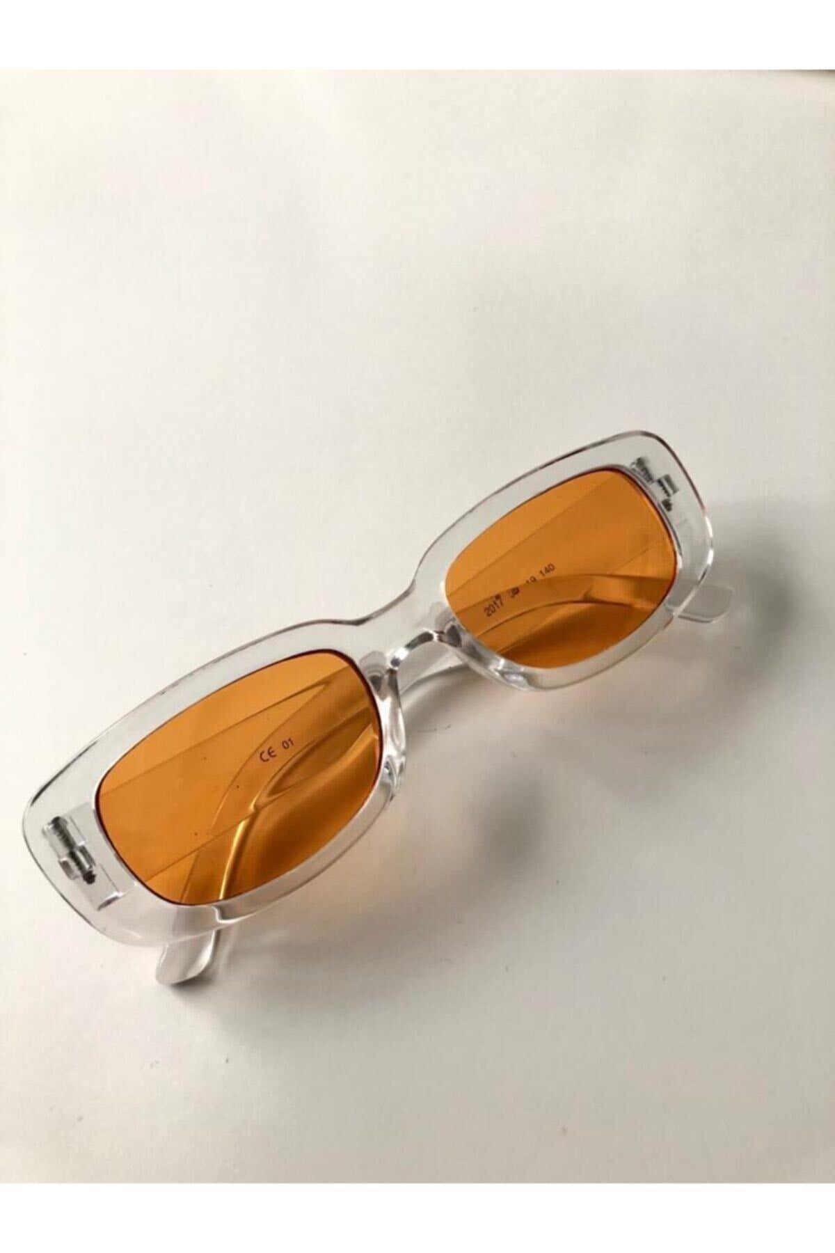 Unisex Orange Square Rectangle Vintage Retro Sunglasses