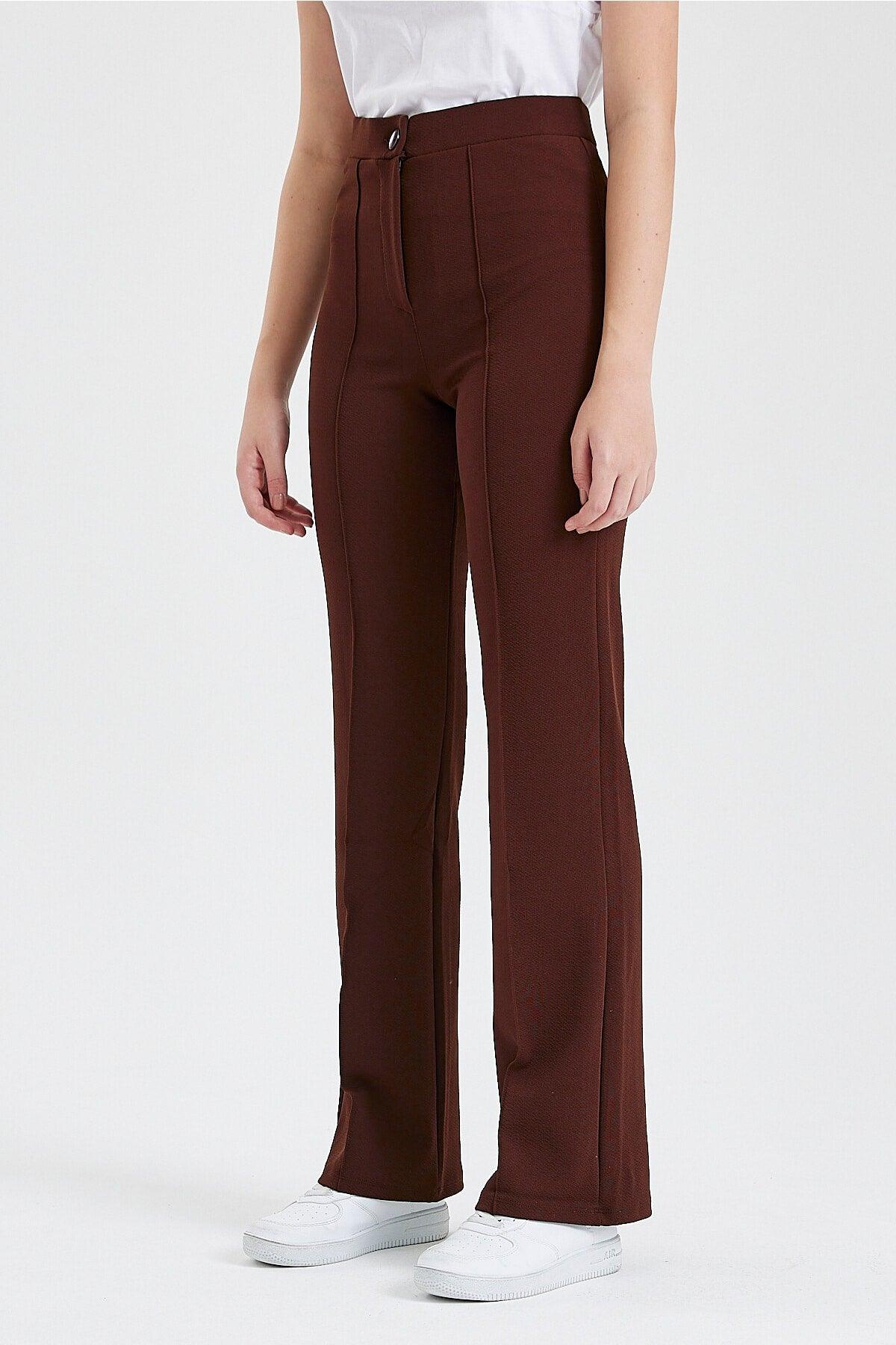 Women's Brown High Waist Gatherer Flared Trousers Palazzo Trousers - Swordslife