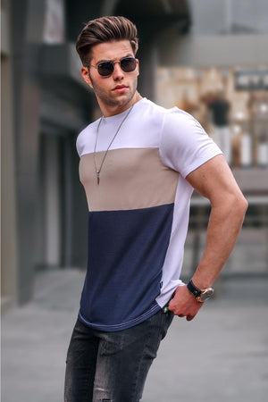 Men'S Color Block White T-Shirt 5826