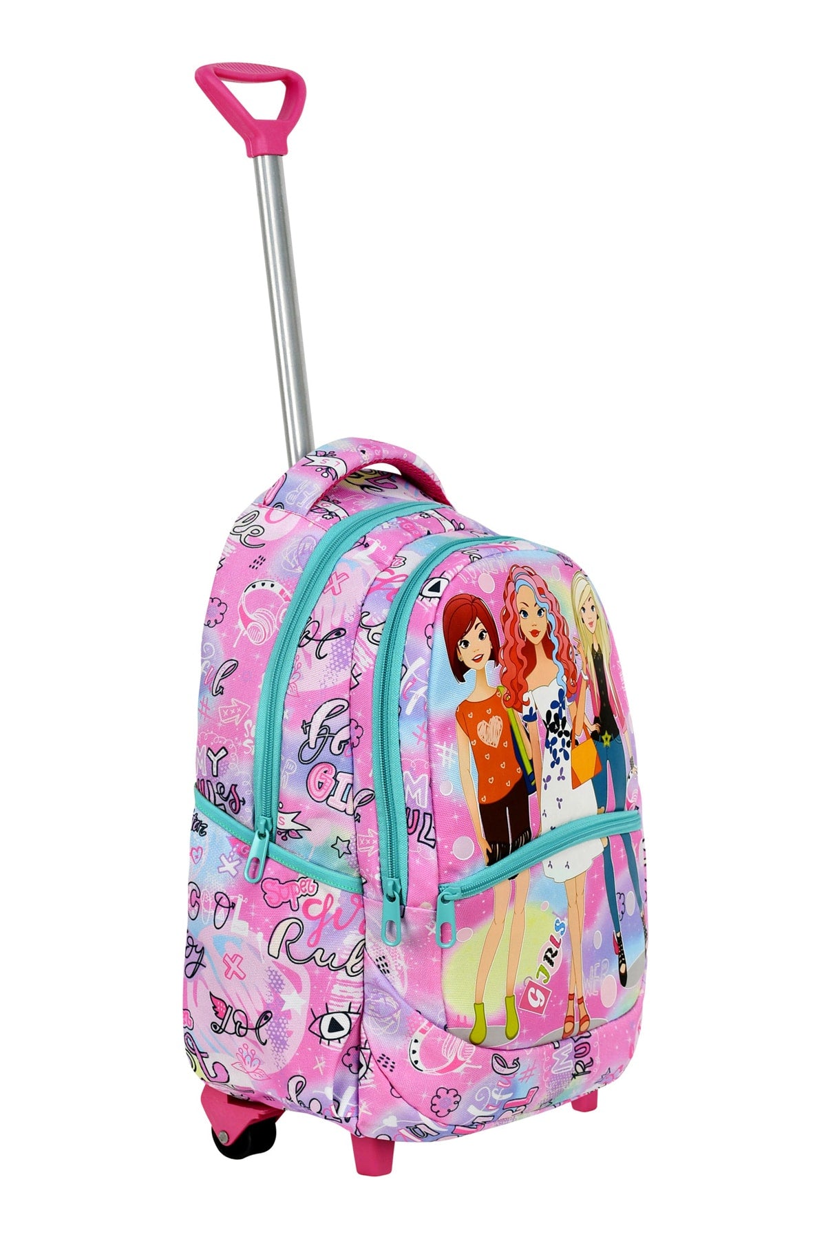 3-pack School Set with Squeegee, Girl Patterned Primary School Bag + Lunch Box + Pencil Holder