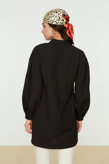 Black Balloon Back Sleeve Long Pocket Detailed Basic Woven Shirt TCTSS21GO0976 - Swordslife