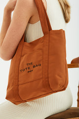 Tile U46 Snap Closure Front Pocket Detailed Tote Bag Embroidered Canvas Women's Arm And Shoulder Bag U:30