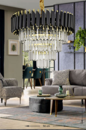 Palmira 50' Crystal Stone Luxury Chandelier - (Black-Gold)
