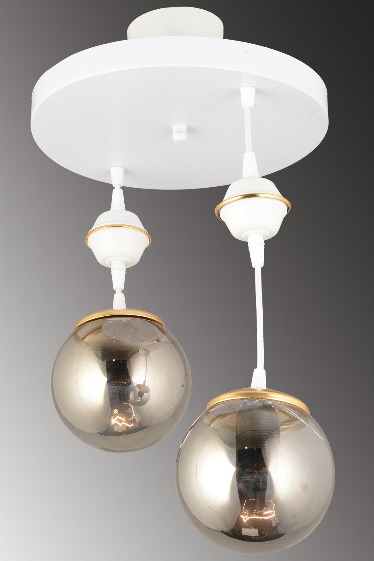 Pendant Lamp Tray White 2-Piece Smoked Globe Glass Downward Facing Luxury Chandelier