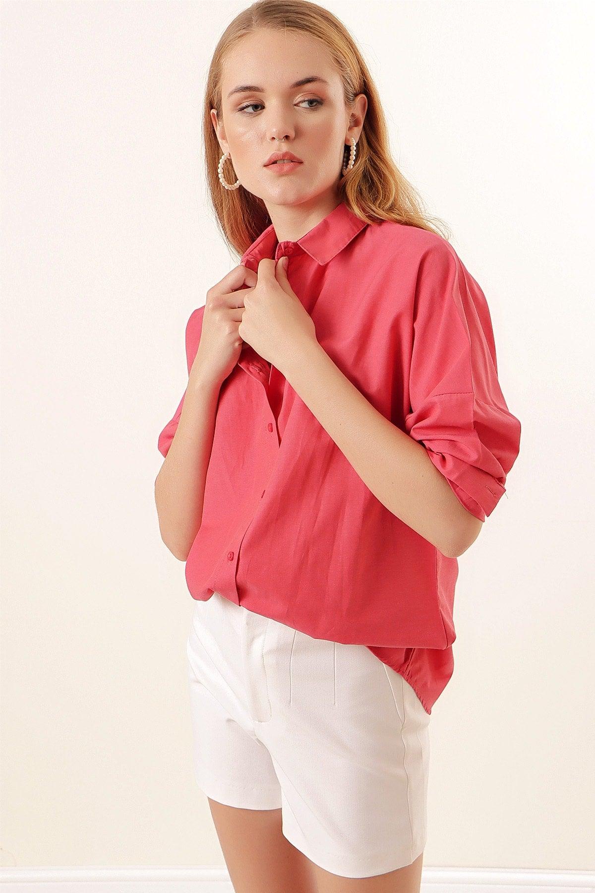 3900 Oversize Long Basic Shirt - Pomegranate - Swordslife
